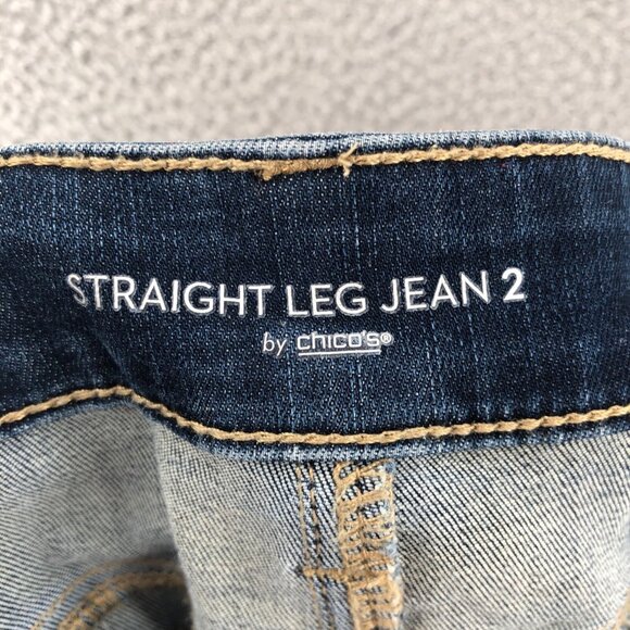 Chicos Jeans Womens 2 US 12 Blue Mid Rise Straight Leg Medium Wash Denim Stretch - Picture 5 of 12